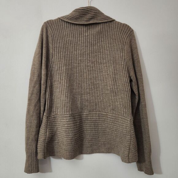 H&M Brown Ribbed Knit Shawl Collar Cardigan Women’s Size Medium Cozy Fall Winter - Picture 6 of 11
